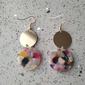 Rainbow acrylic and gold earrings